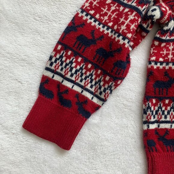 Joe Fresh 6-12M Fair Isle Holiday Sweater Red Navy Reindeer EUC Baby - Picture 13 of 14